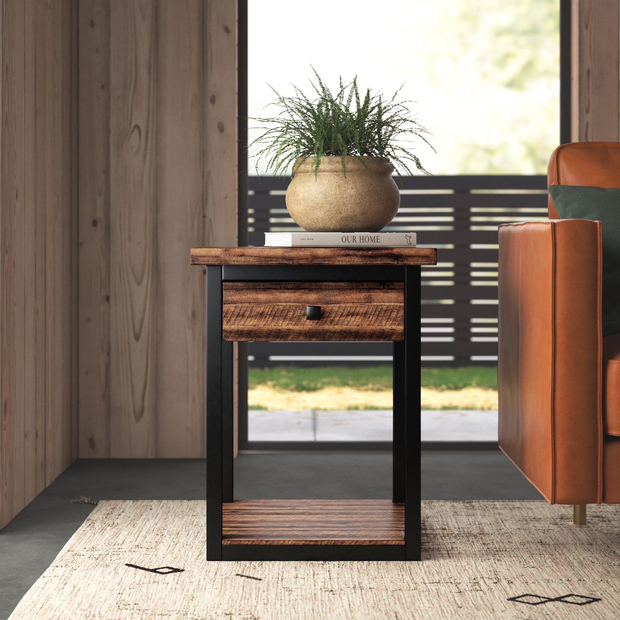 The Twillery Co. Sturminster 20" Wide Rustic Industrial Solid Wood Metal Frame End Tables With